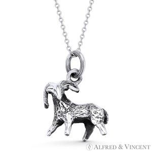 Aries Zodiac Sign Astrology Pendant in Oxidized .925 Sterling Silver